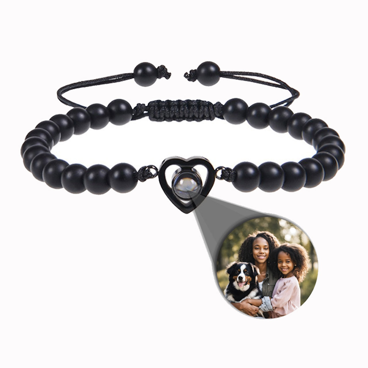 Natural Bead Photo Memory Bracelets with Heart Charm