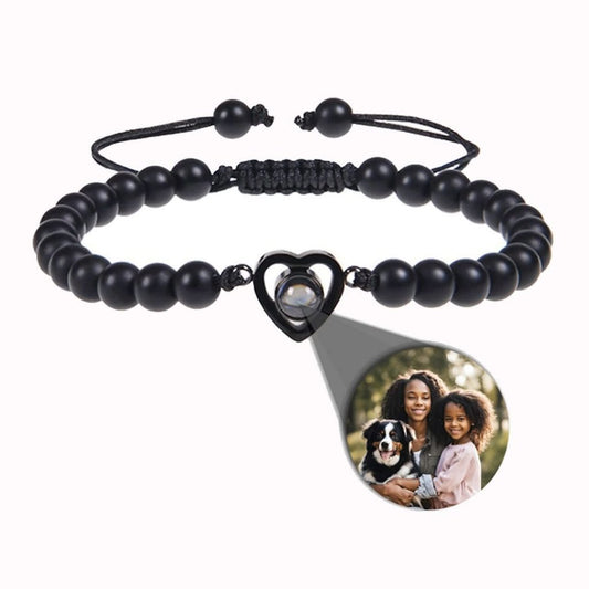 Black Bead Bracelet with Picture Hidden Inside - Photo Memory Bracelet