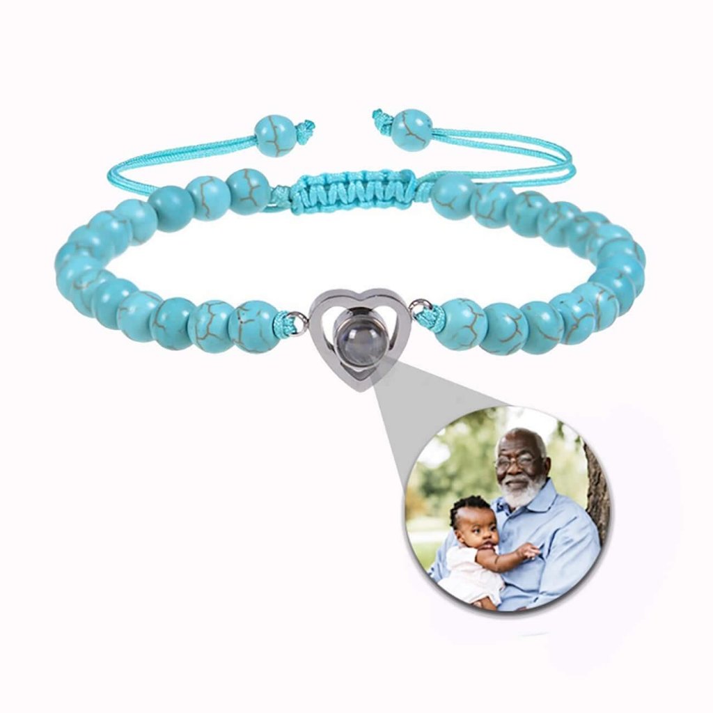 Blue Turquoise Photo Projection Bead Bracelet