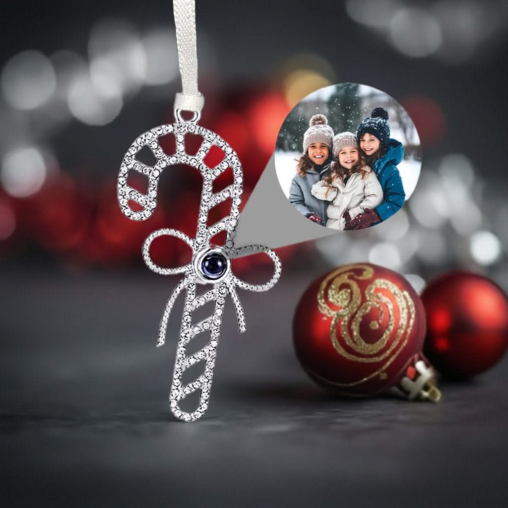 Candy Cane Ornament with your Picture Inside - Photo Memory Bracelet LLC