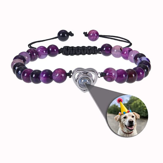 Stone Bead Bracelets with Photo Inside Heart Charm - Photo Memory Bracelet