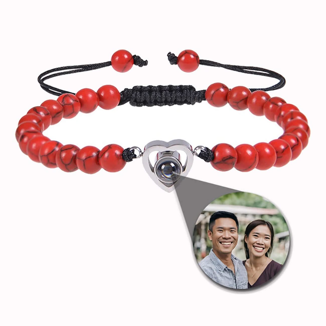 Stone Bead Bracelets with Photo Inside Heart Charm - Photo Memory Bracelet