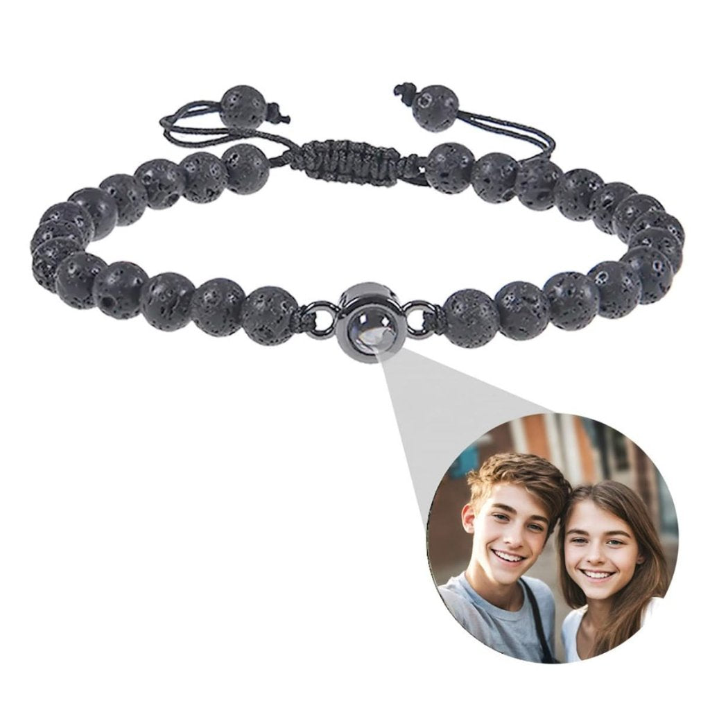 Beaded Photo Memory Bracelet with Circle Charm and Your Picture Inside - Photo Memory Bracelet LLC