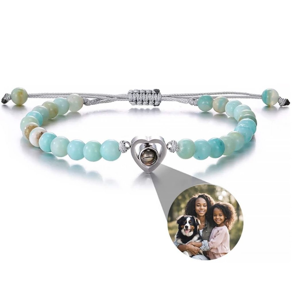 Bead Bracelets with Photo Inside Heart Charm - Photo Memory Bracelet