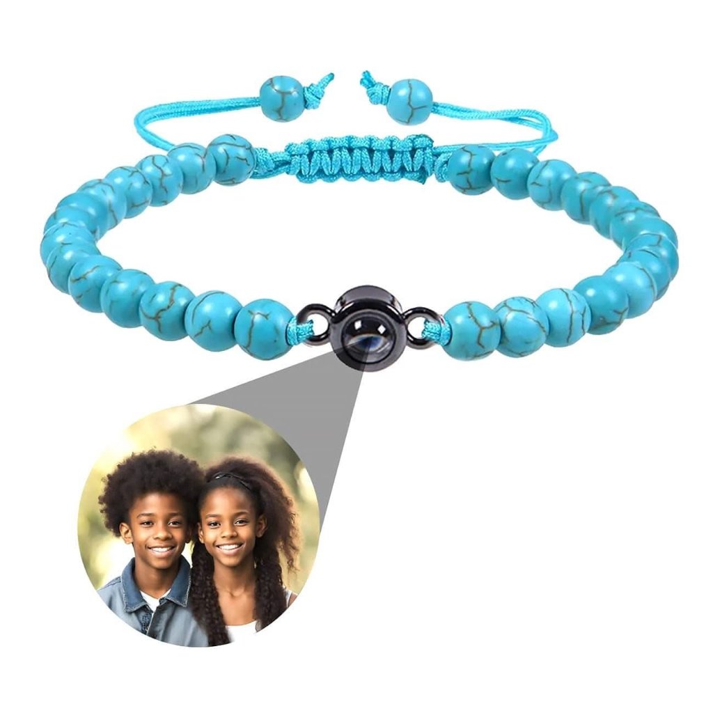 Natural Stone Bead Photo Memory Bracelets with Circle Charm - Photo Memory Bracelet LLC