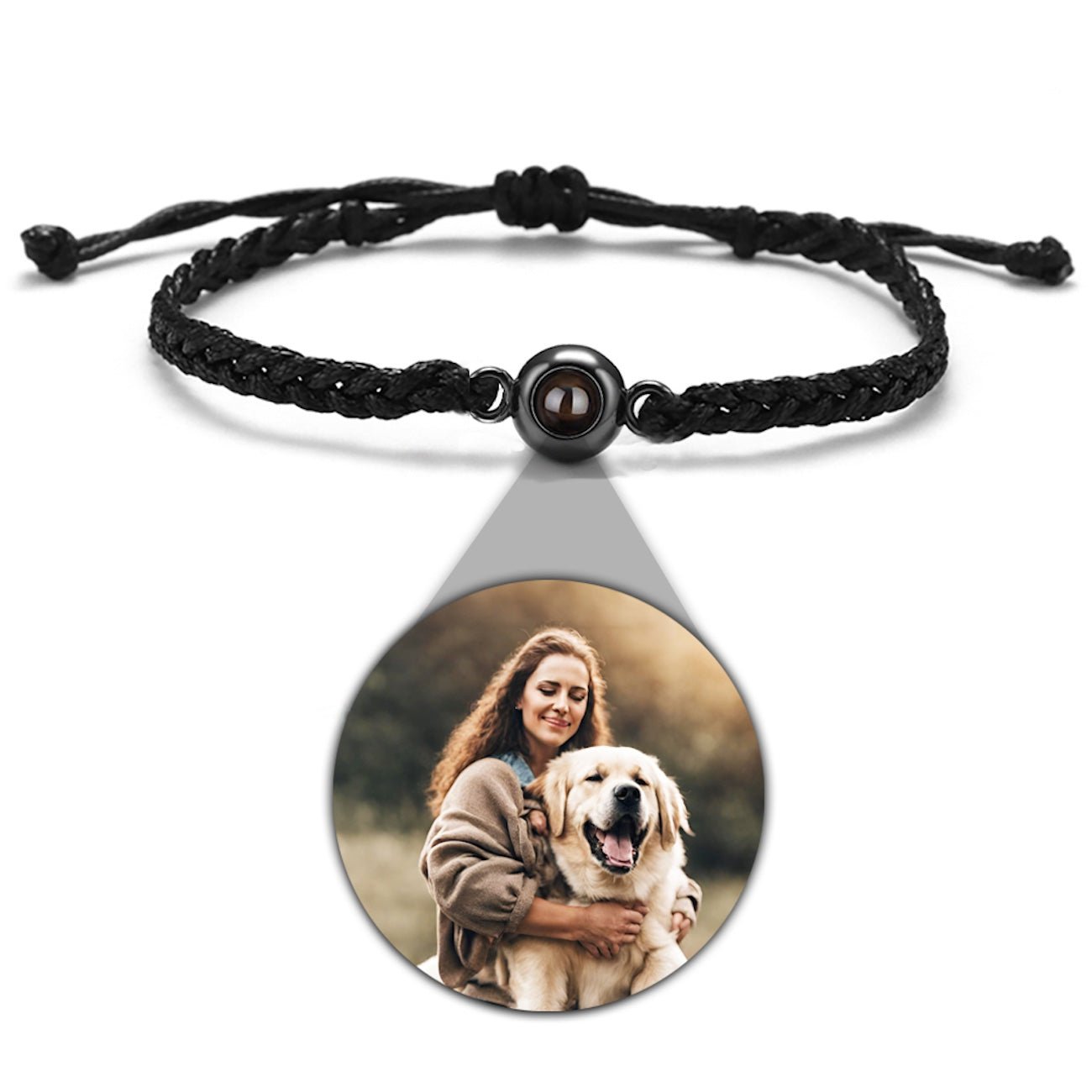 Braided Rope and Eye Charm Photo Projection Bracelet - Photo Memory Bracelet LLC