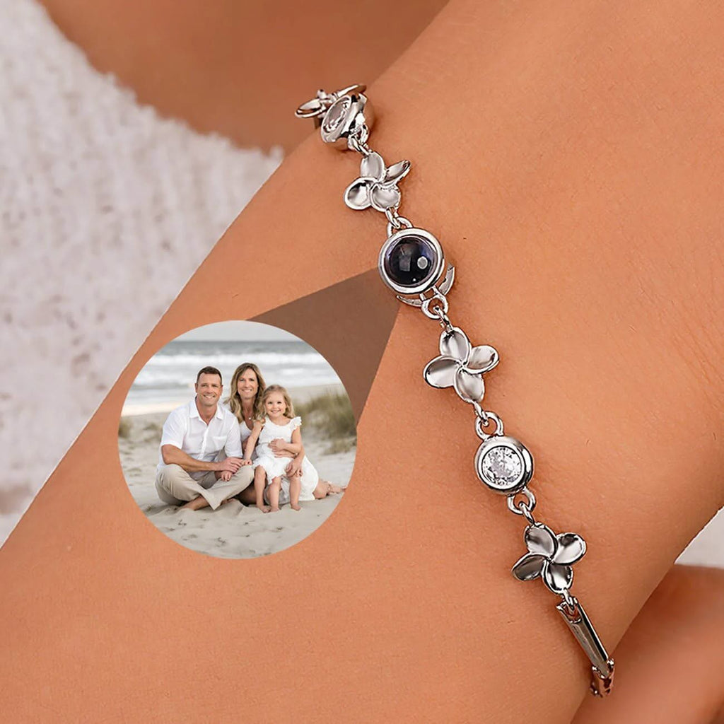 925s Clover Leaf Photo Projection Bracelet - Photo Memory Bracelet LLC