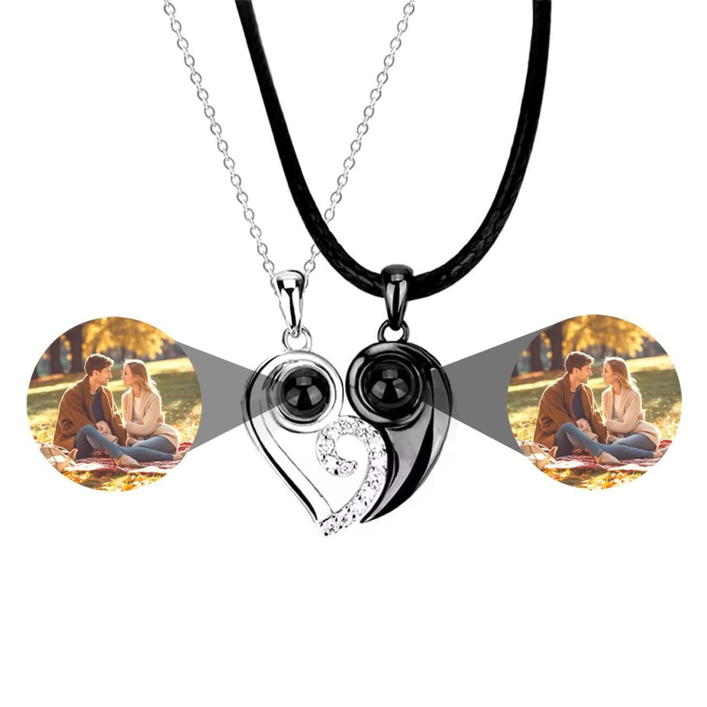 Couples BFF Magnetic Heart Photo Projection Necklace Set - Photo Memory Bracelet LLC