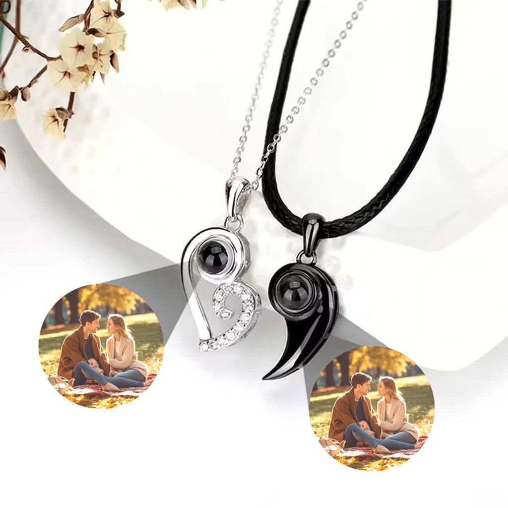 Couples BFF Magnetic Heart Photo Projection Necklace Set - Photo Memory Bracelet LLC