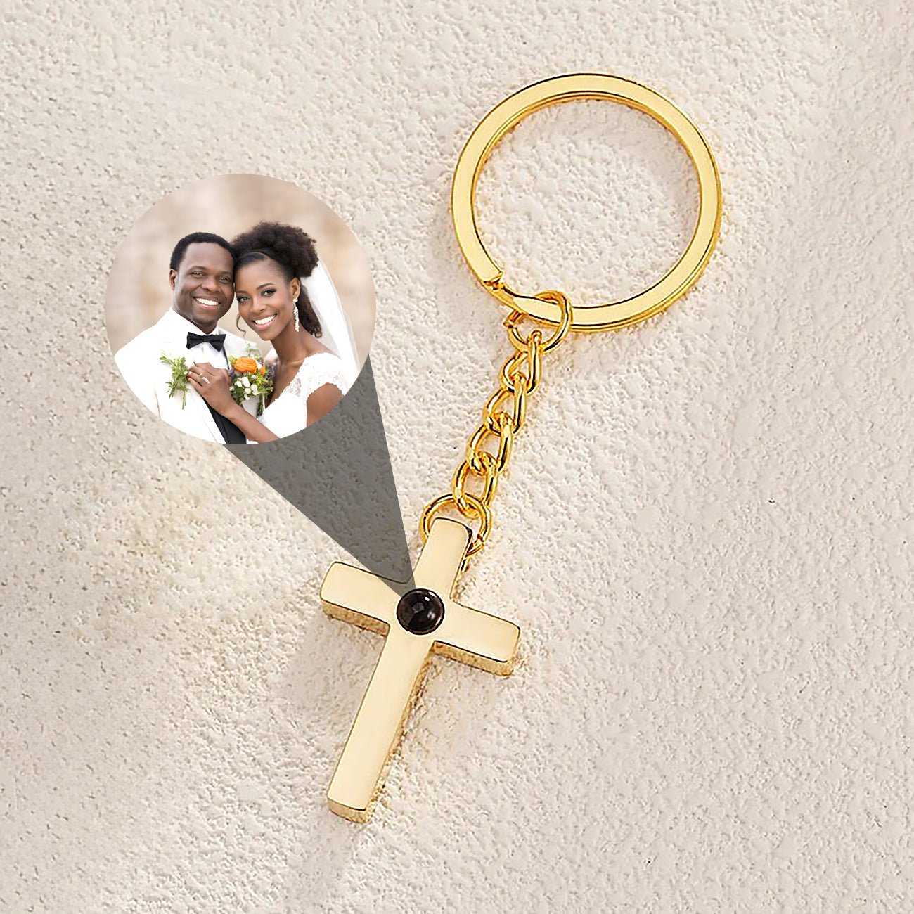 Cross Key Chain with Photo Projection Picture Inside - Photo Memory Bracelet LLC