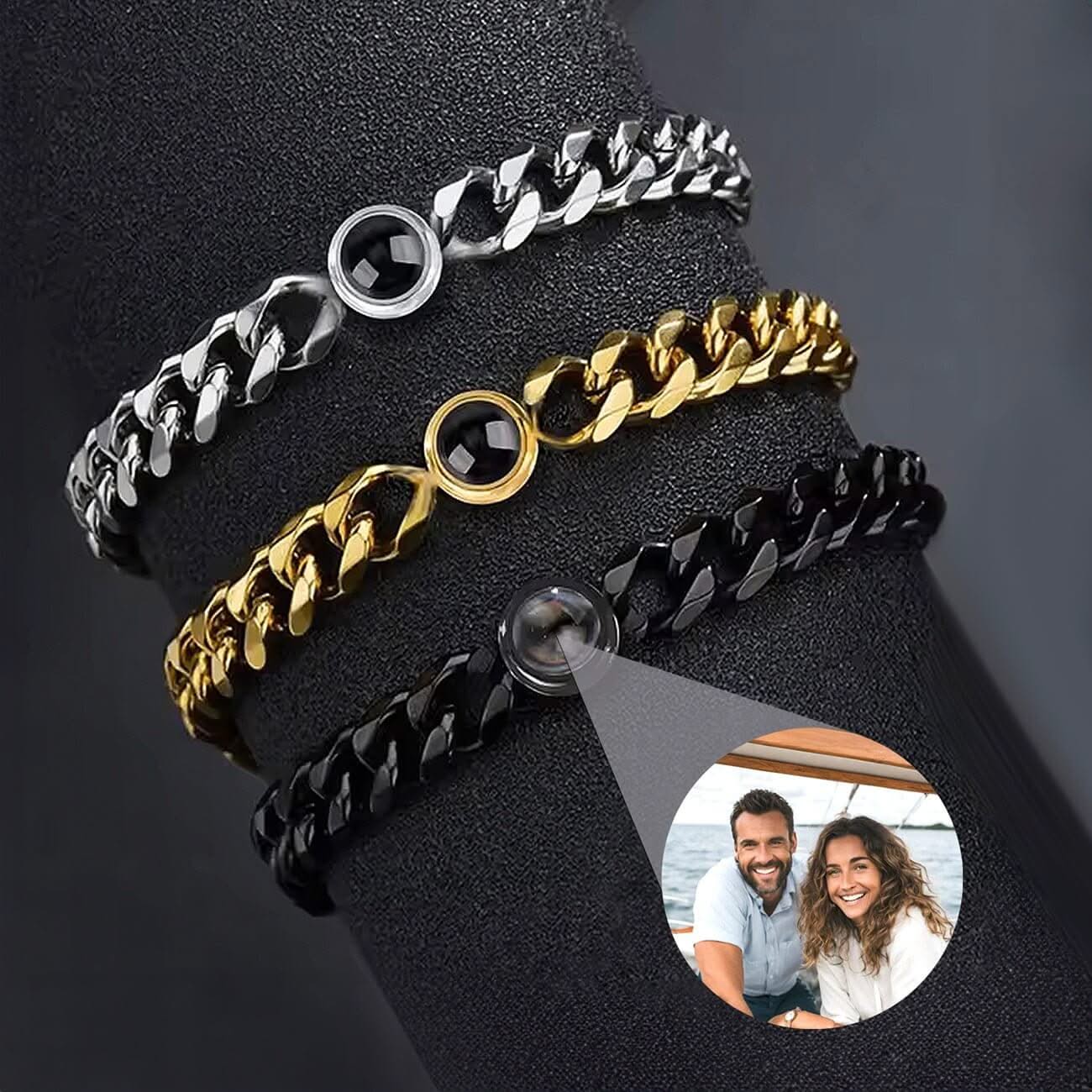 Cuban Bracelet with Picture Inside for Men and Women - Photo Memory Bracelet