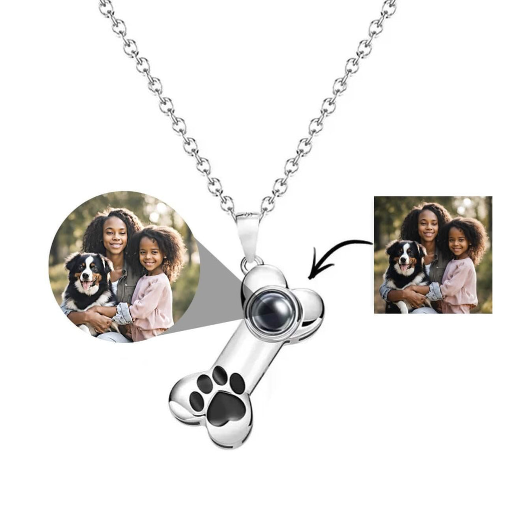 Dog Bone Necklace with your Best Friend's Picture Inside - Photo Memory Bracelet LLC