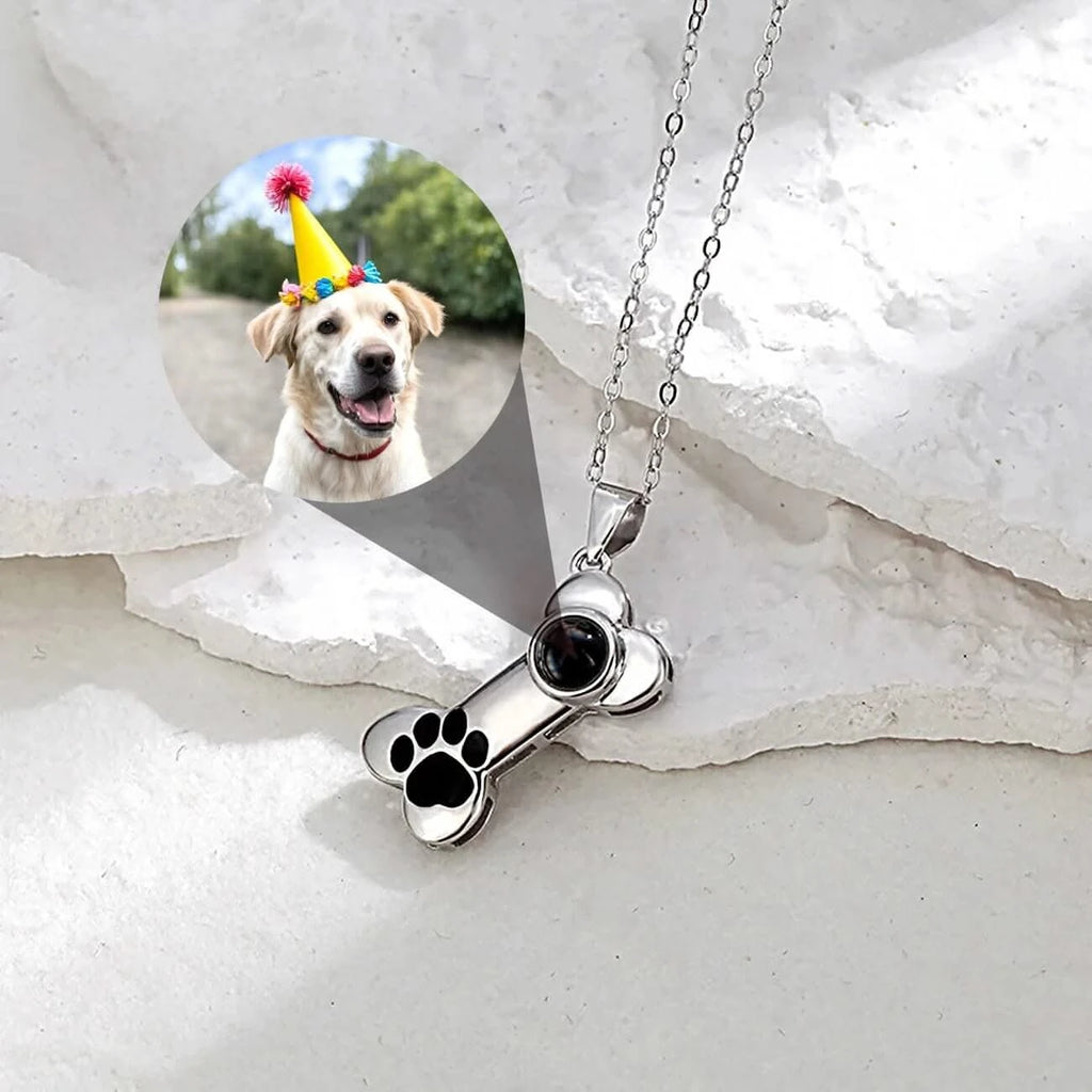 Dog Bone Necklace with your Best Friend's Picture Inside - Photo Memory Bracelet LLC