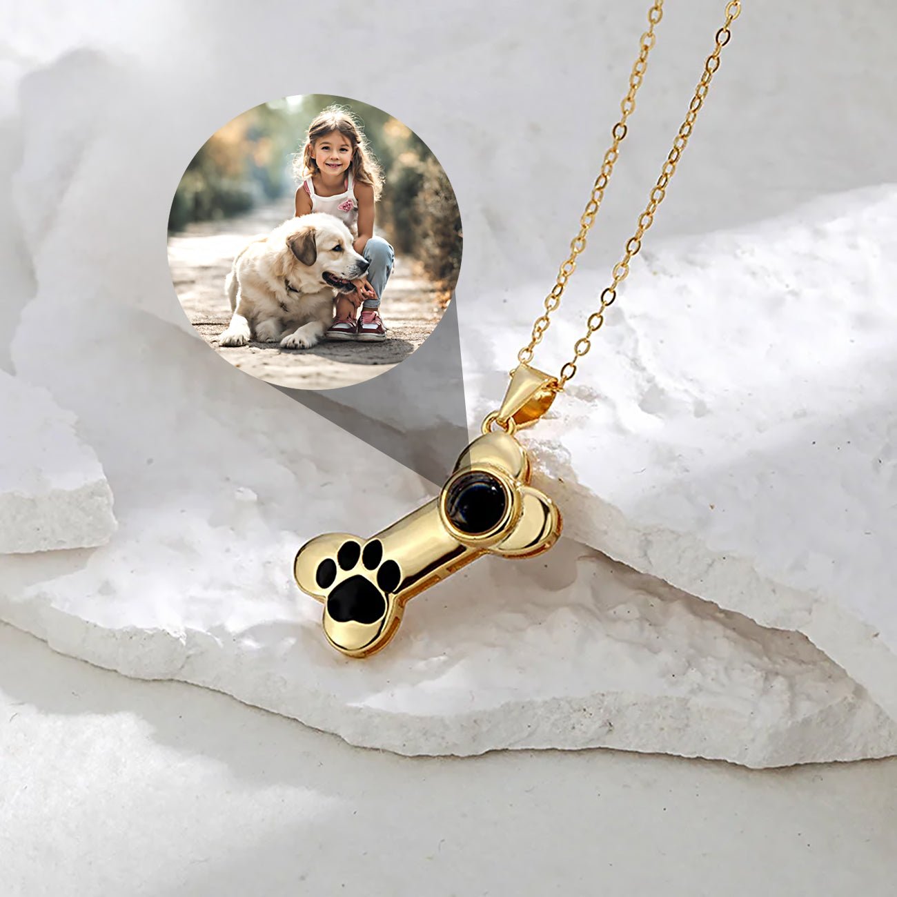 Dog Bone Necklace with your Best Friend's Picture Inside - Photo Memory Bracelet LLC