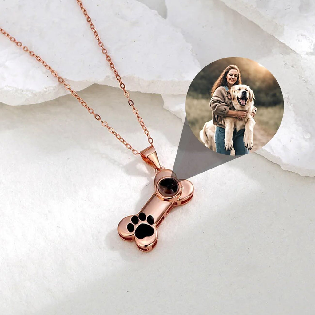 Dog Bone Necklace with your Best Friend's Picture Inside - Photo Memory Bracelet LLC