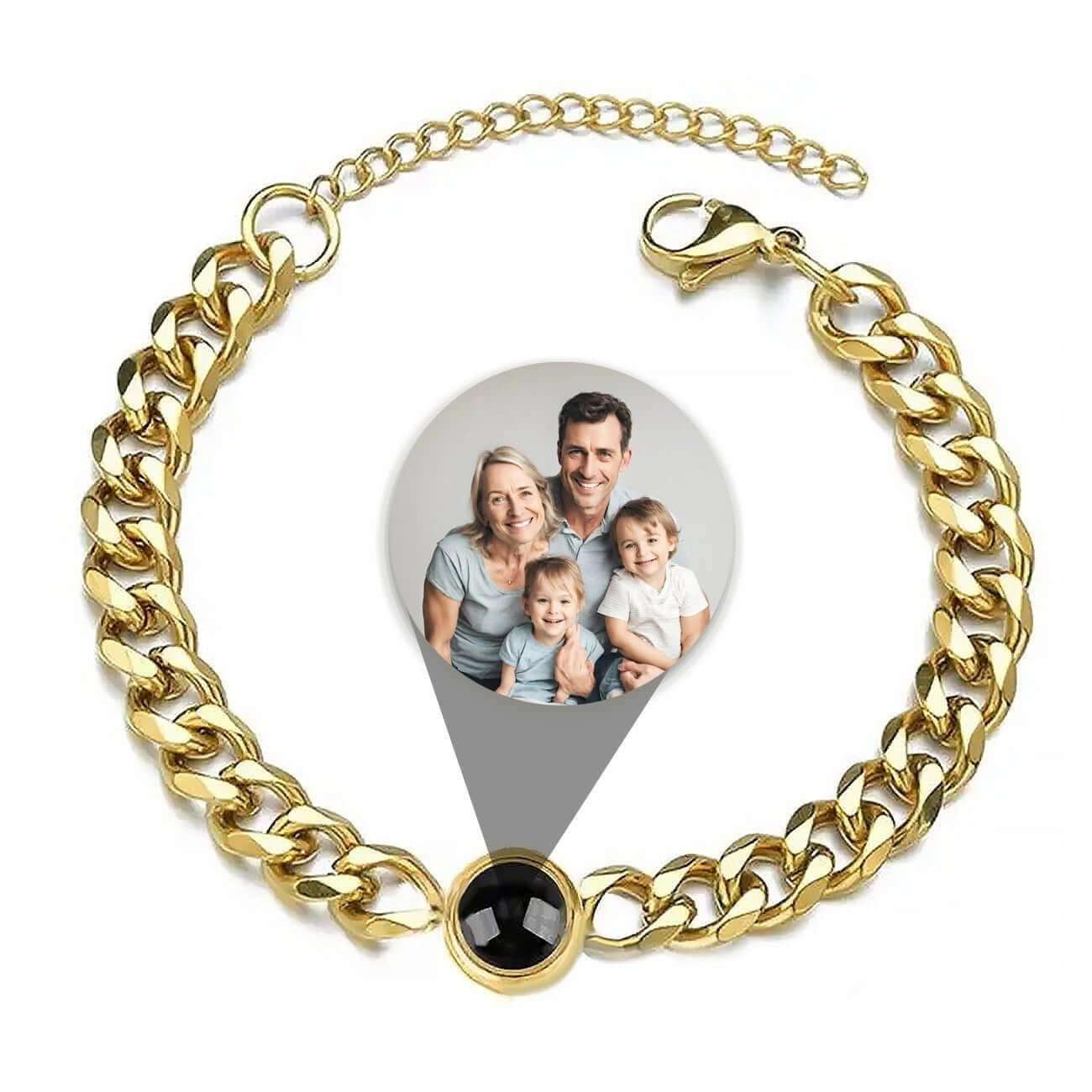 Personalized Photo Projection Bracelet Stainless Steel Cuban Chain for HIm or Her