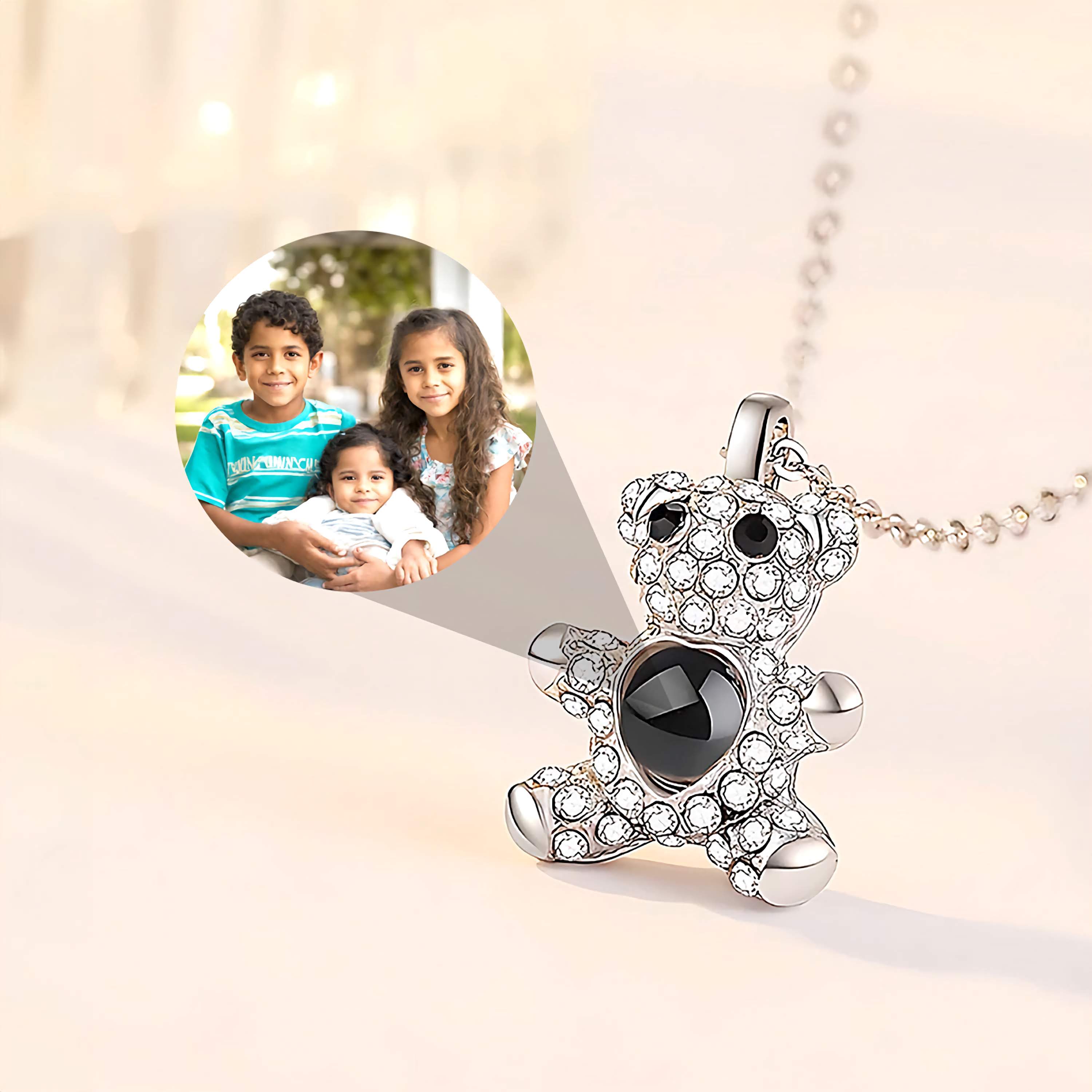 Teddy Bear Photo Projectoin Necklace | Zircon Stones