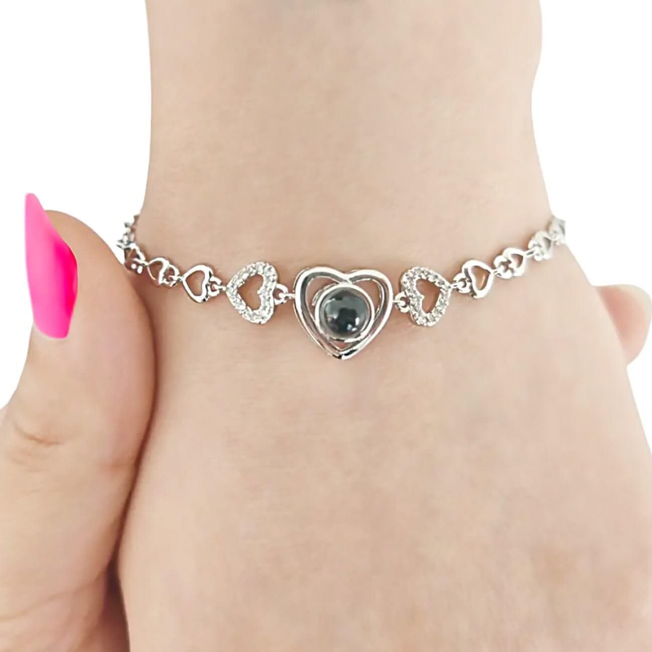 s925 Heart Link Photo Memory Bracelet - Photo Memory Bracelet
