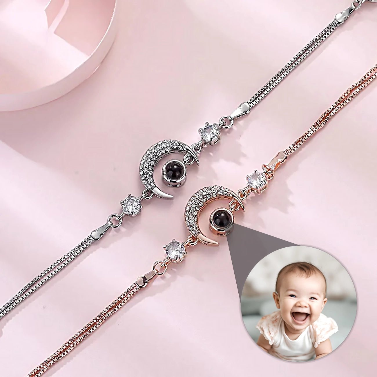 925 Moon Bracelet with Your PIcture Inisde - Photo Memory Bracelet LLC