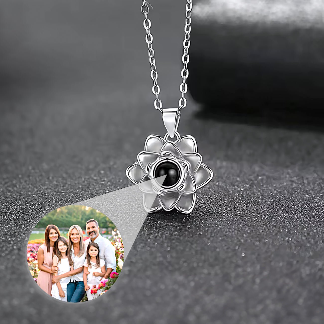 Mother's Day Necklace with Photo Projection Flower Charm - Photo Memory Bracelet LLC