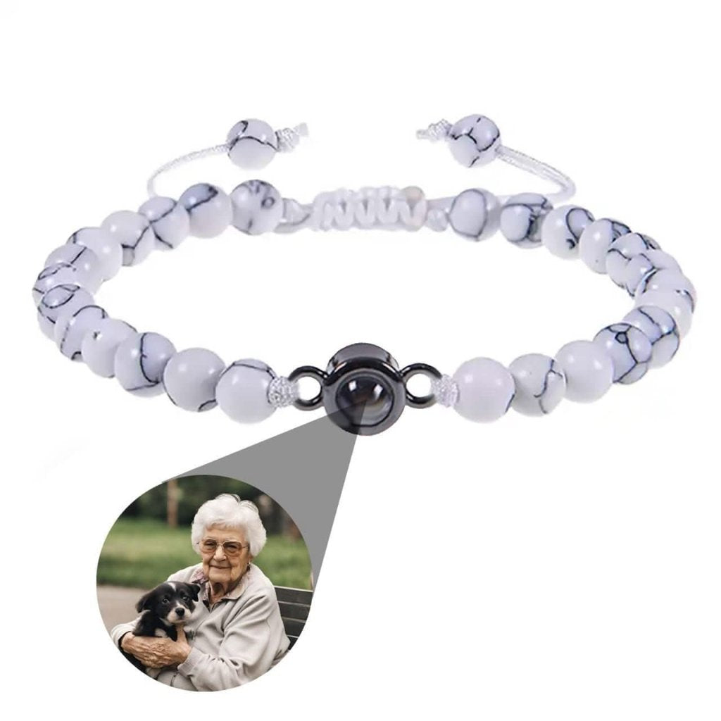 Natural Stone Bead Photo Memory Bracelets with Circle Charm - Photo Memory Bracelet LLC