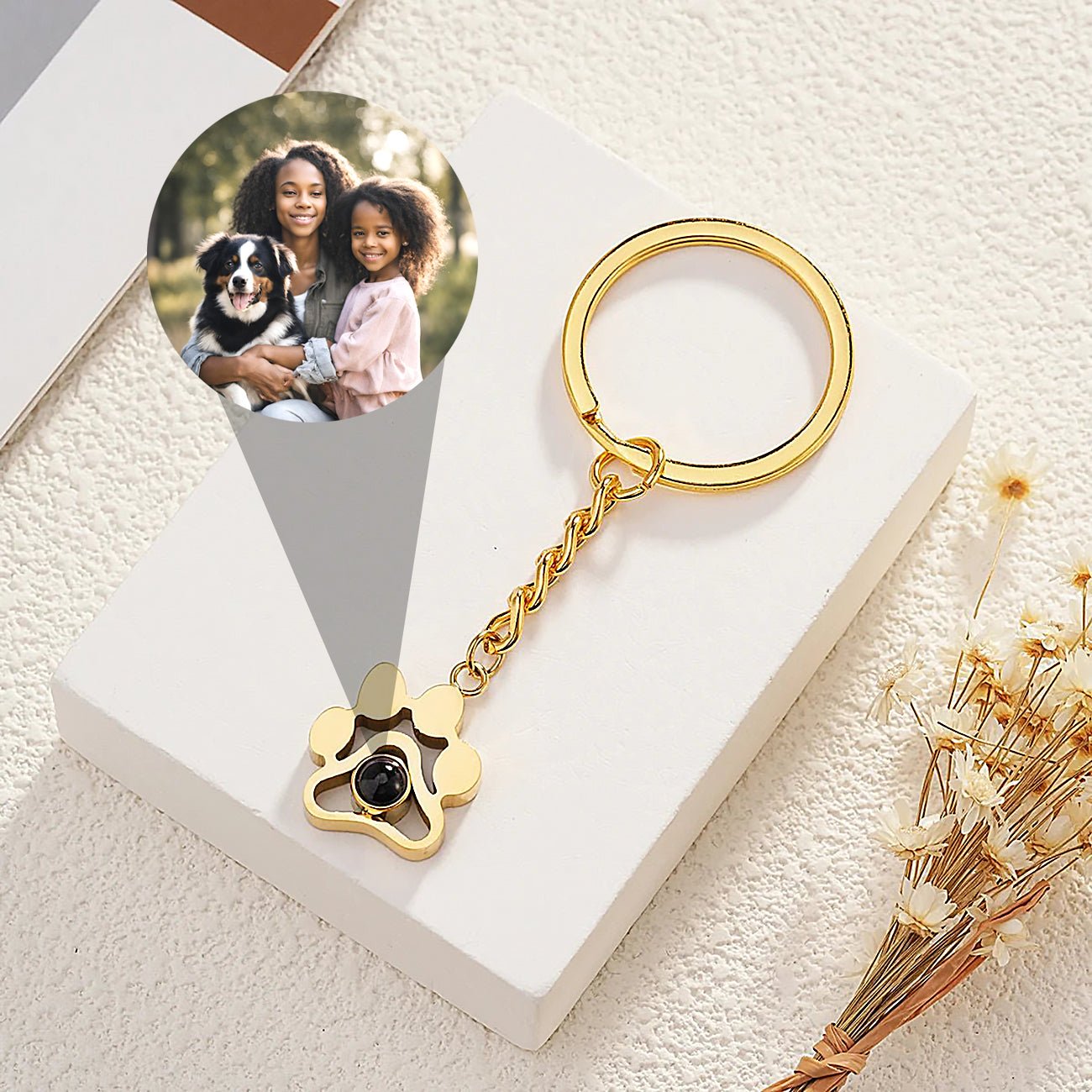 Pet Memorial Key Chain with Picture Inside - Photo Memory Bracelet LLC