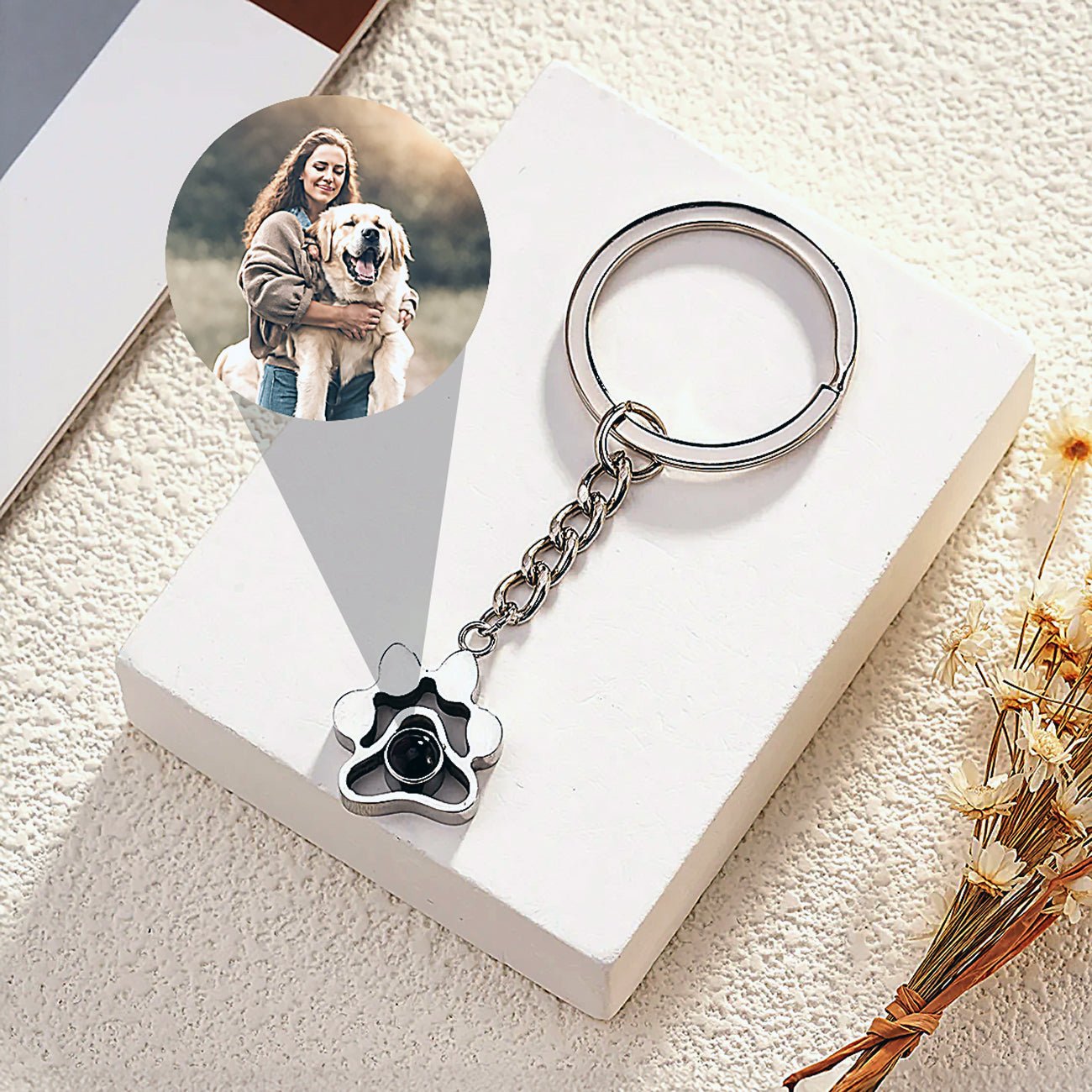 Pet Memorial Key Chain with Picture Inside - Photo Memory Bracelet LLC