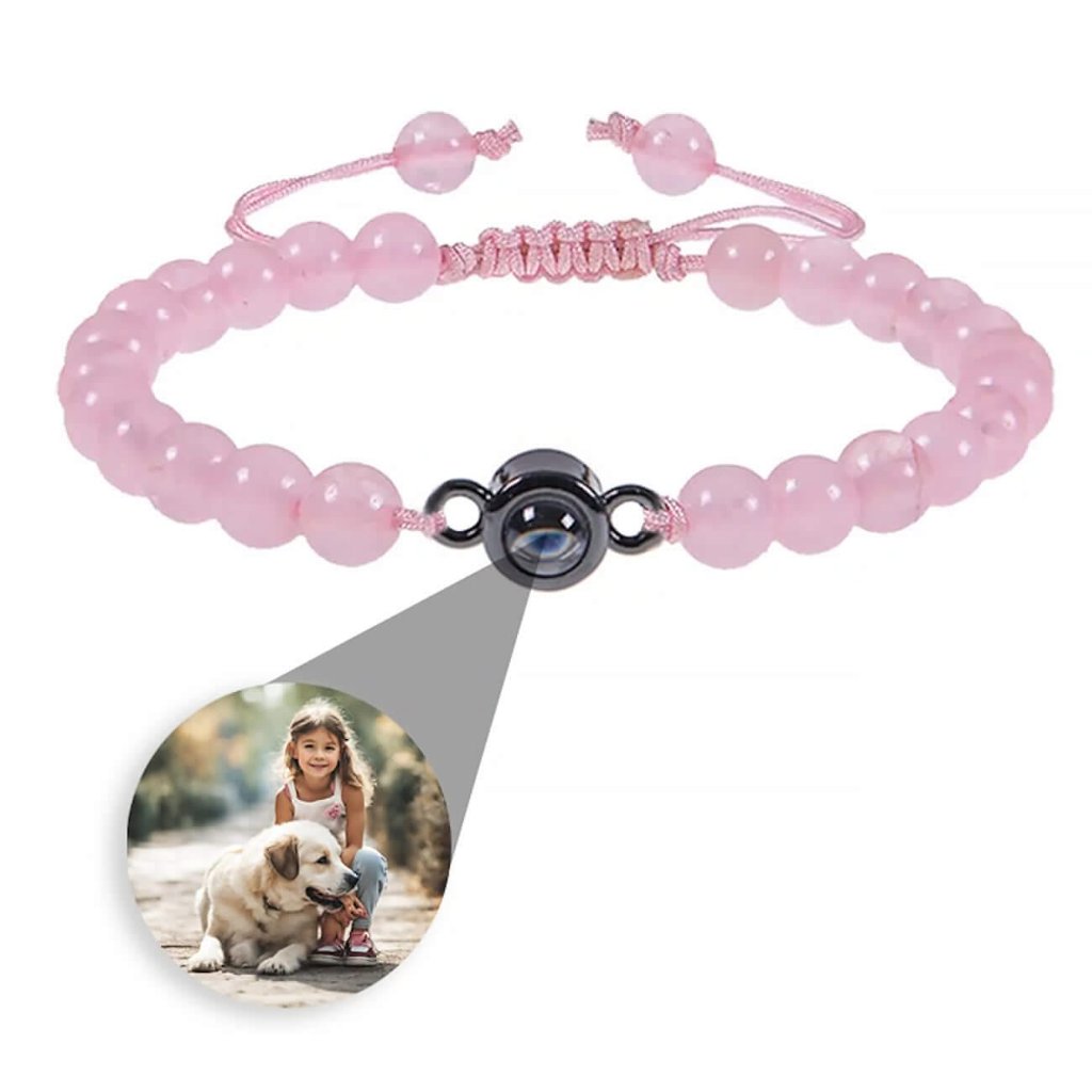Natural Stone Bead Photo Memory Bracelets with Circle Charm