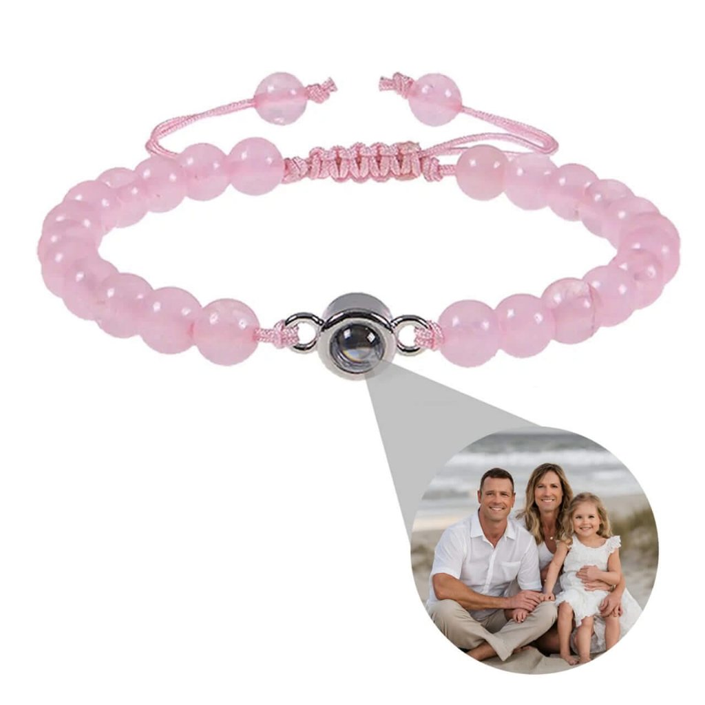 Natural Stone Bead Photo Memory Bracelets with Circle Charm - Photo Memory Bracelet LLC