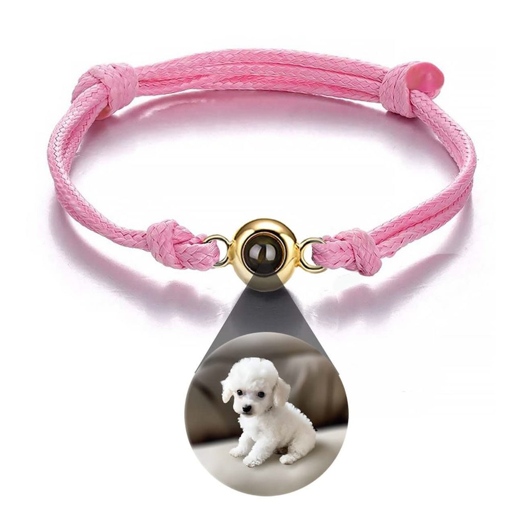 Photo Projection Rope Bracelet with Circle Charm - Photo Memory Bracelet LLC