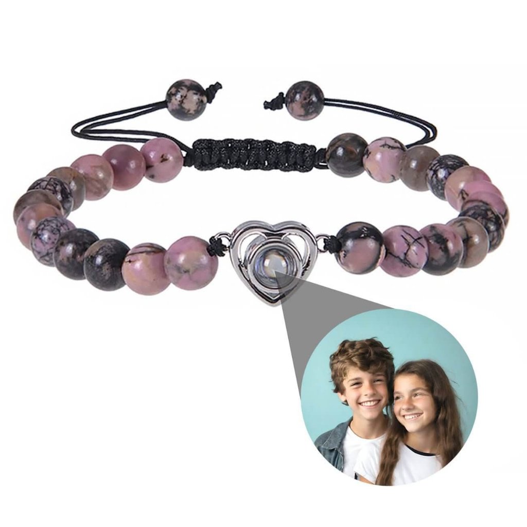 Bead Bracelets with Photo Inside Heart Charm - Photo Memory Bracelet