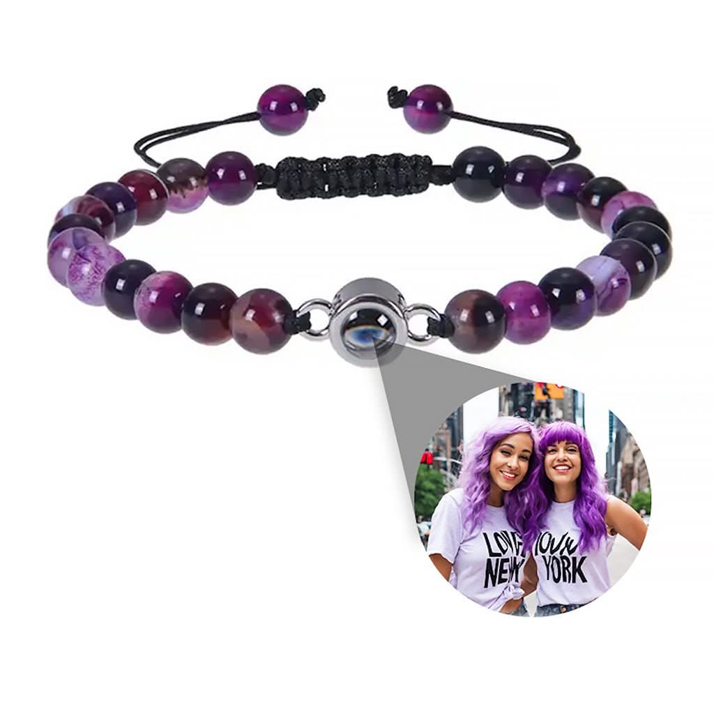 Beaded Photo Memory Bracelet with Circle Charm and Your Picture Inside - Photo Memory Bracelet LLC