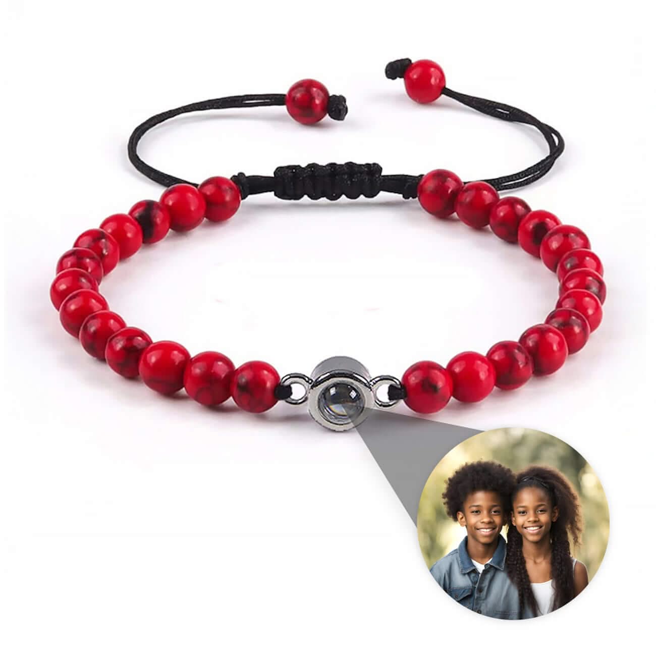 Natural Stone Bead Photo Memory Bracelets with Circle Charm