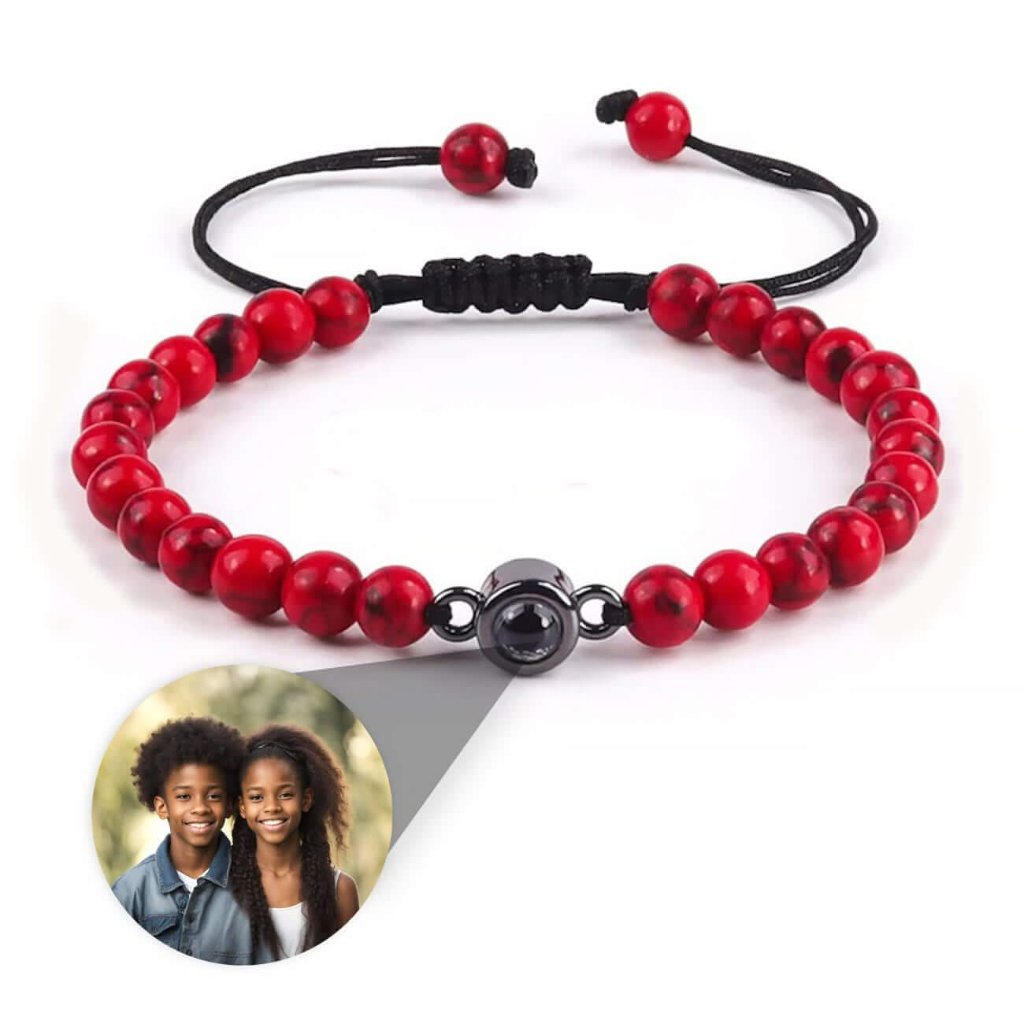 Natural Stone Bead Photo Memory Bracelets with Circle Charm