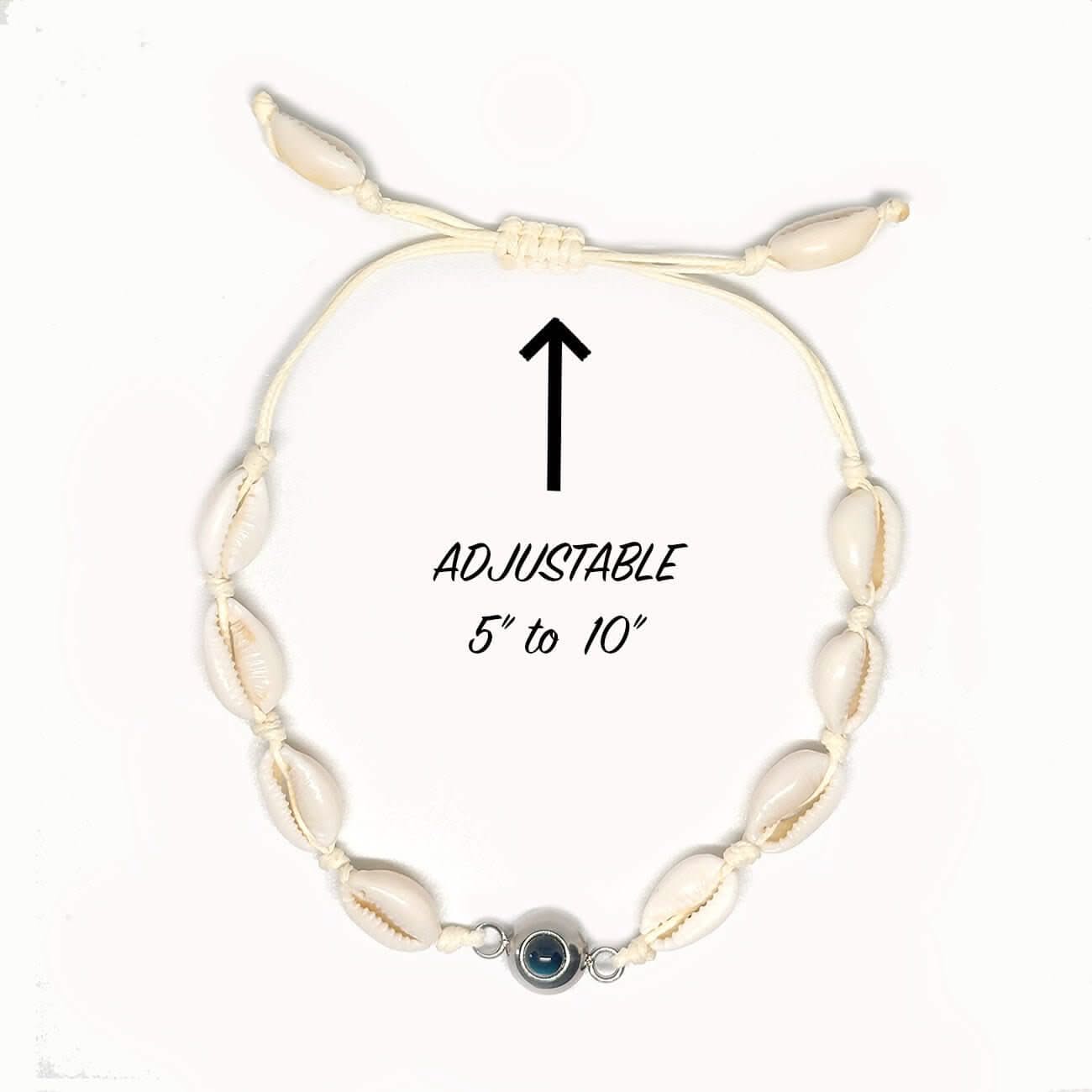 Sea Turtle Image Hidden Inside of Cowrie Shell Bracelet - Photo Memory Bracelet LLC