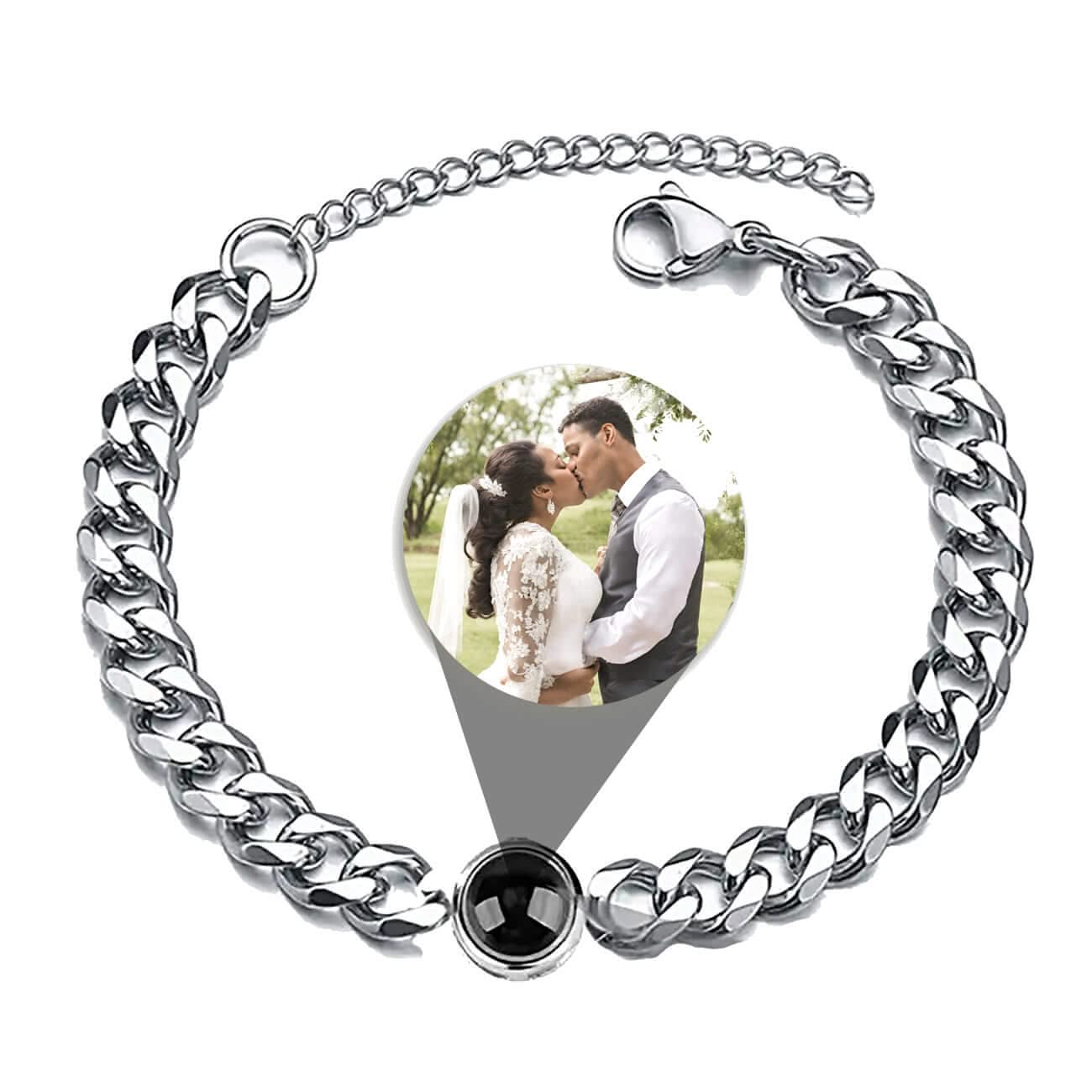 Personalized Photo Projection Bracelet Stainless Steel Cuban Chain for HIm or Her