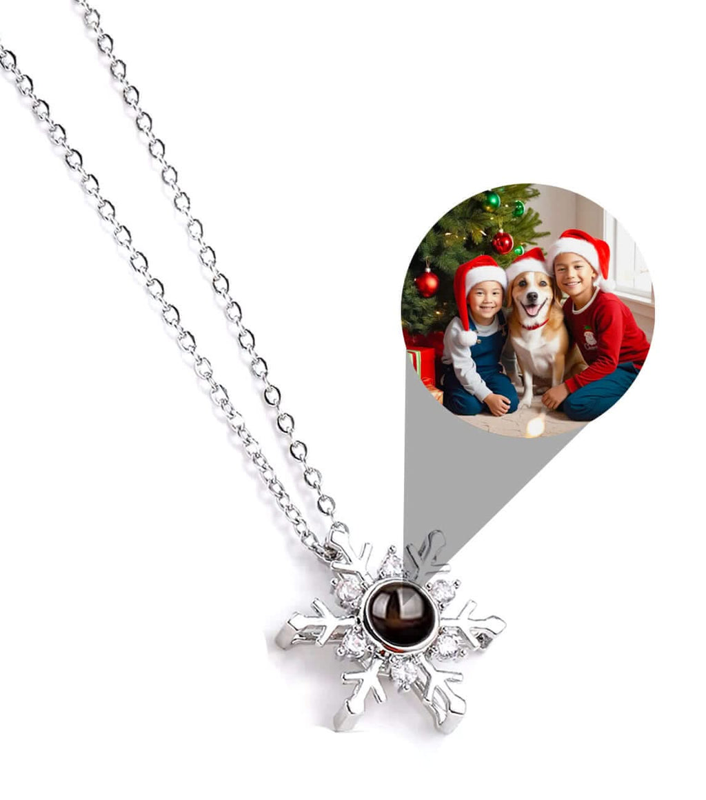 Snowflake Necklace with Picture Inside - Photo Memory Bracelet LLC