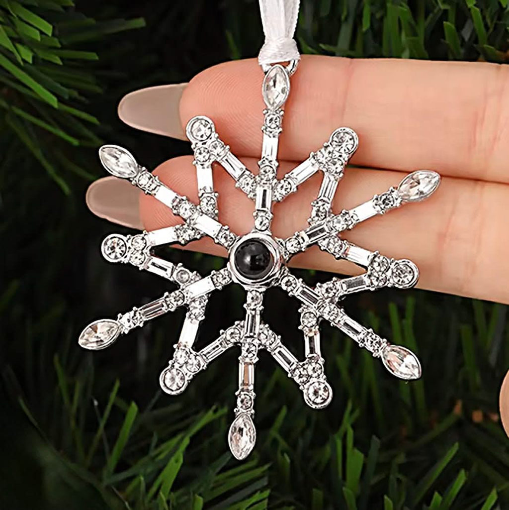 Snowflake Ornament with your Picture Inside | Clear Zircon Gems - Photo Memory Bracelet LLC