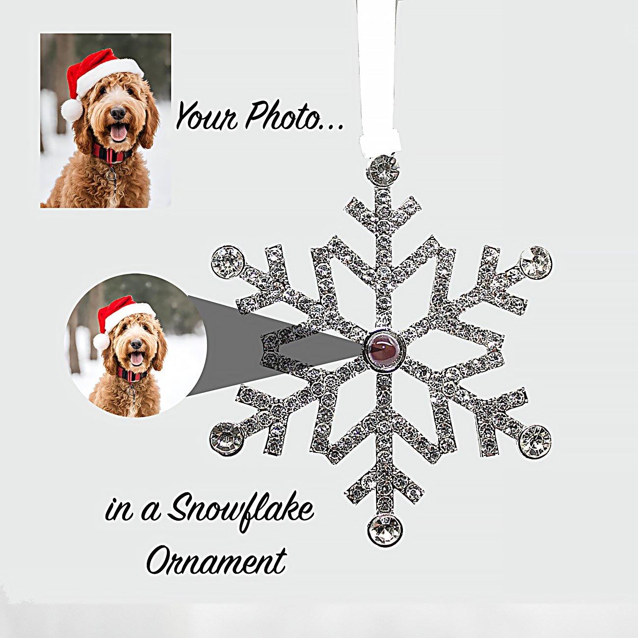 Snowflake Ornament with Picture Inside - Photo Memory Bracelet LLC