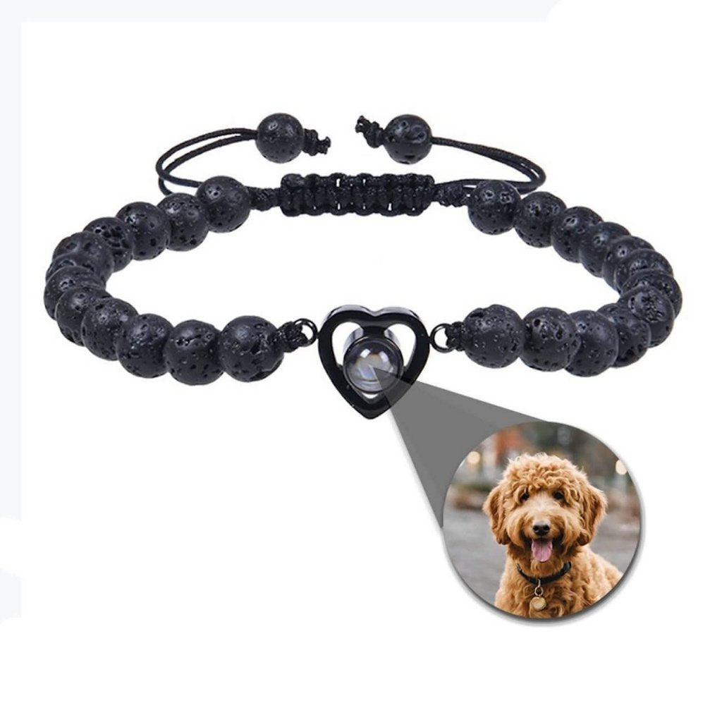 Stone Bead Bracelets with Photo Inside Heart Charm - Photo Memory Bracelet