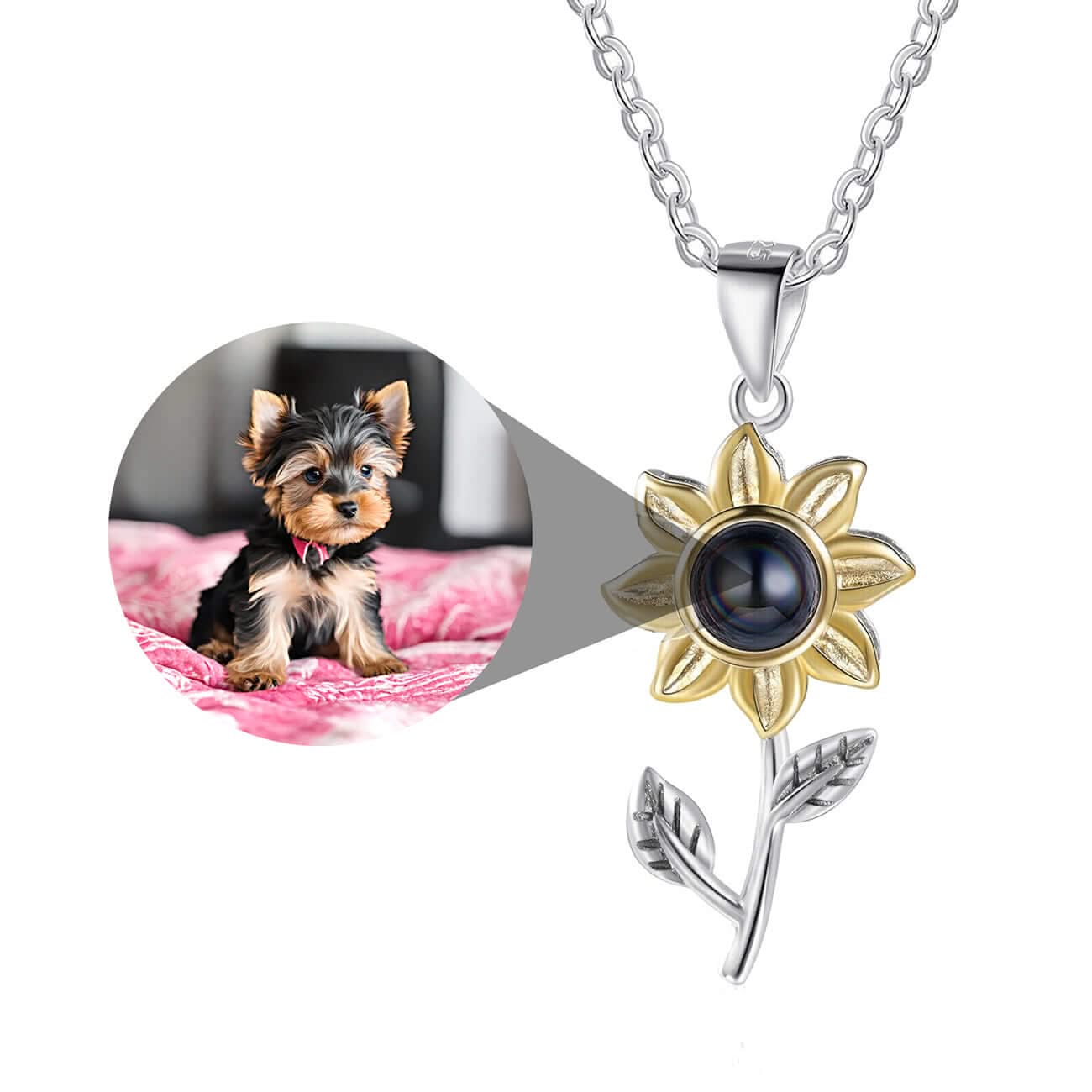 s925 Sunflower Necklace with your Picture Inside - Photo Memory Bracelet