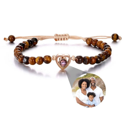 Bead Bracelets with Photo Inside Heart Charm - Photo Memory Bracelet