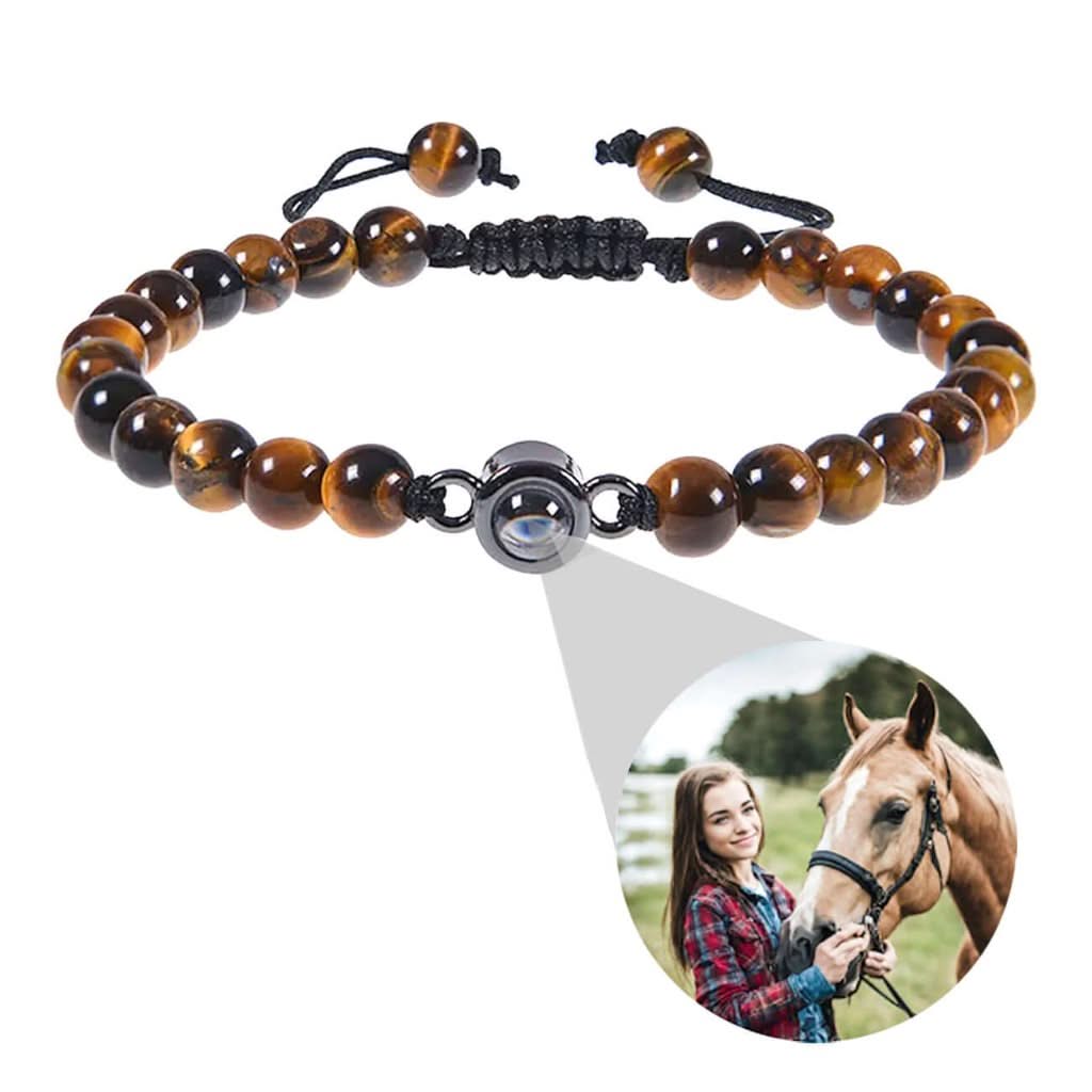 Natural Stone Bead Photo Memory Bracelets with Circle Charm