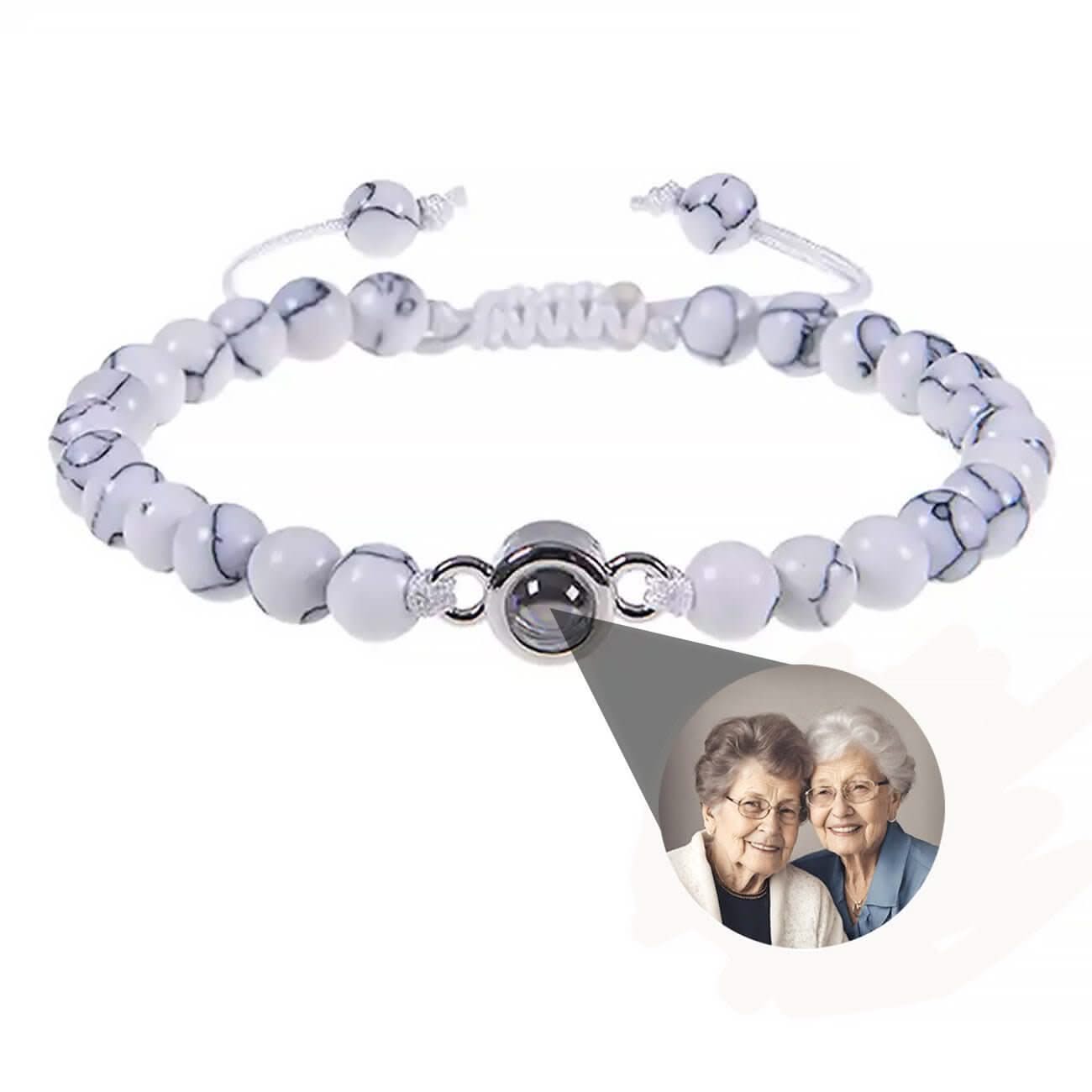 Natural Stone Bead Photo Memory Bracelets with Circle Charm - Photo Memory Bracelet LLC