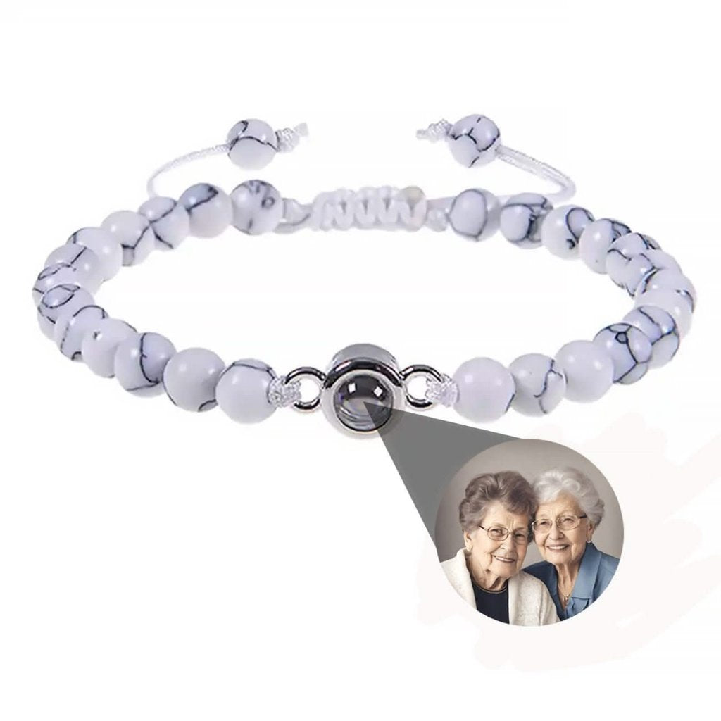 Natural Stone Bead Photo Memory Bracelets with Circle Charm - Photo Memory Bracelet LLC