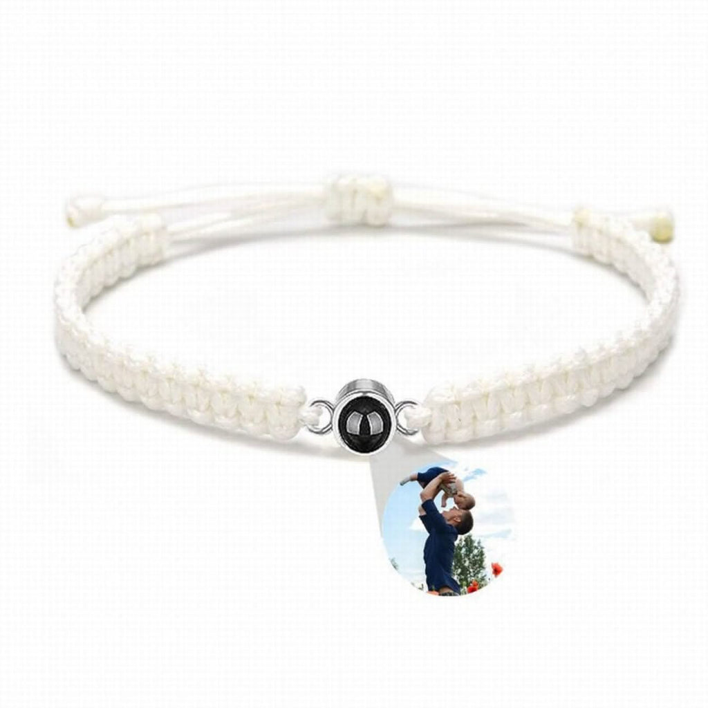 925s Circle Charm and Braided Cobraweve Photo Projection Bracelet - Photo Memory Bracelet