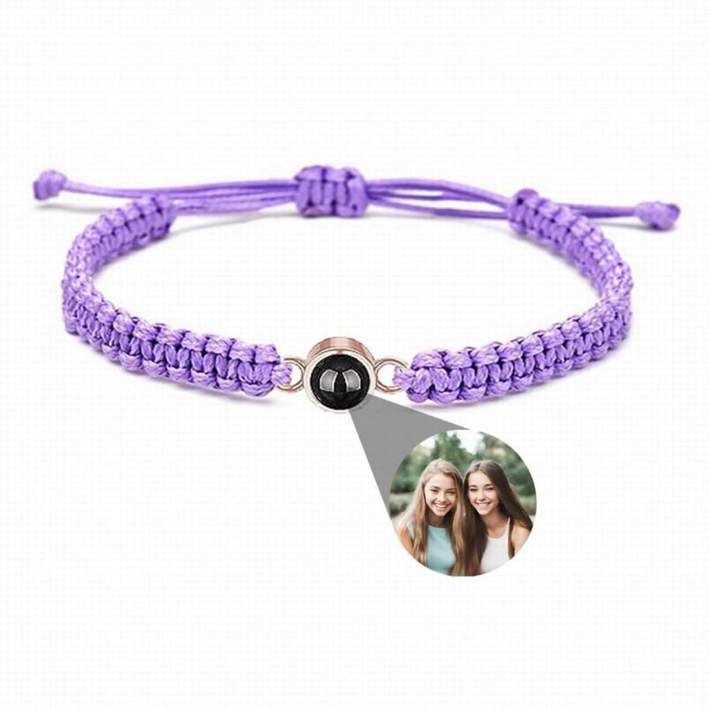 925s Circle Charm and Braided Cobraweve Photo Projection Bracelet - Photo Memory Bracelet