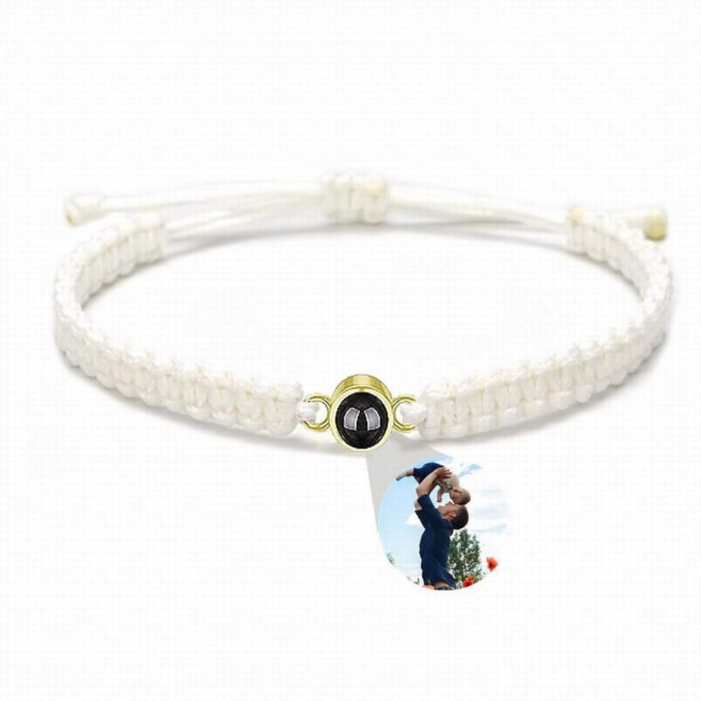 925s Circle Charm and Braided Cobraweve Photo Projection Bracelet - Photo Memory Bracelet