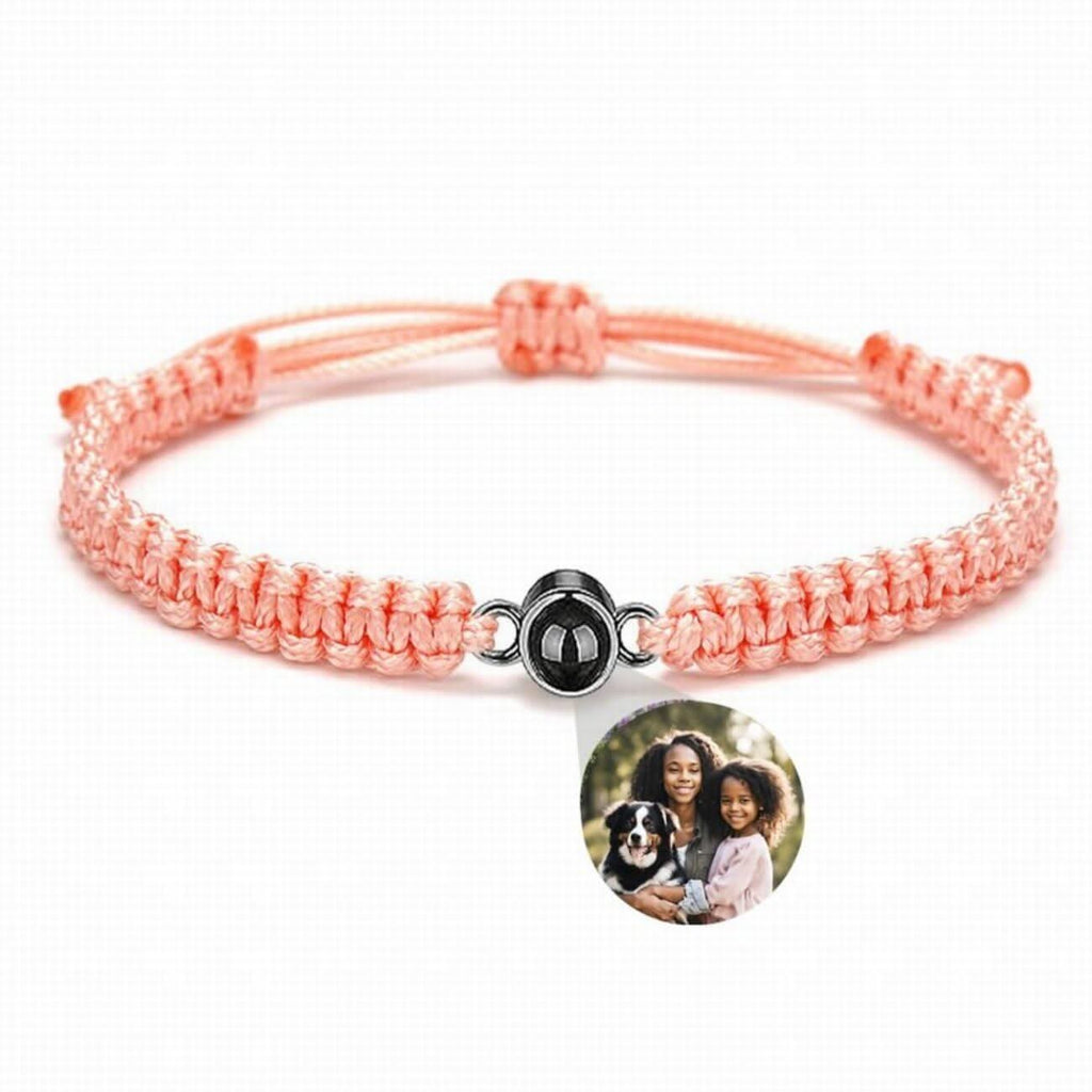 925s Circle Charm and Braided Cobraweve Photo Projection Bracelet - Photo Memory Bracelet