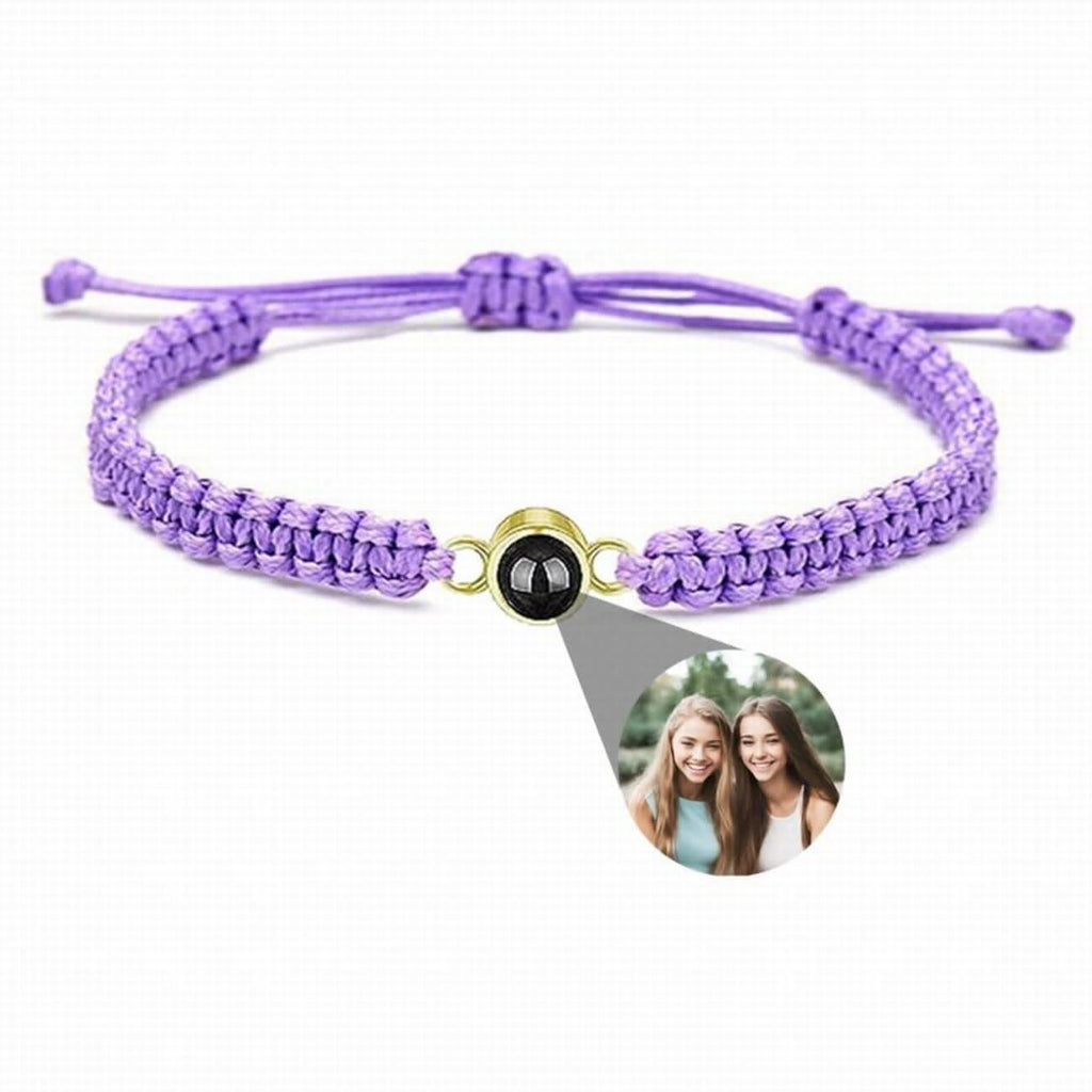 925s Circle Charm and Braided Cobraweve Photo Projection Bracelet - Photo Memory Bracelet